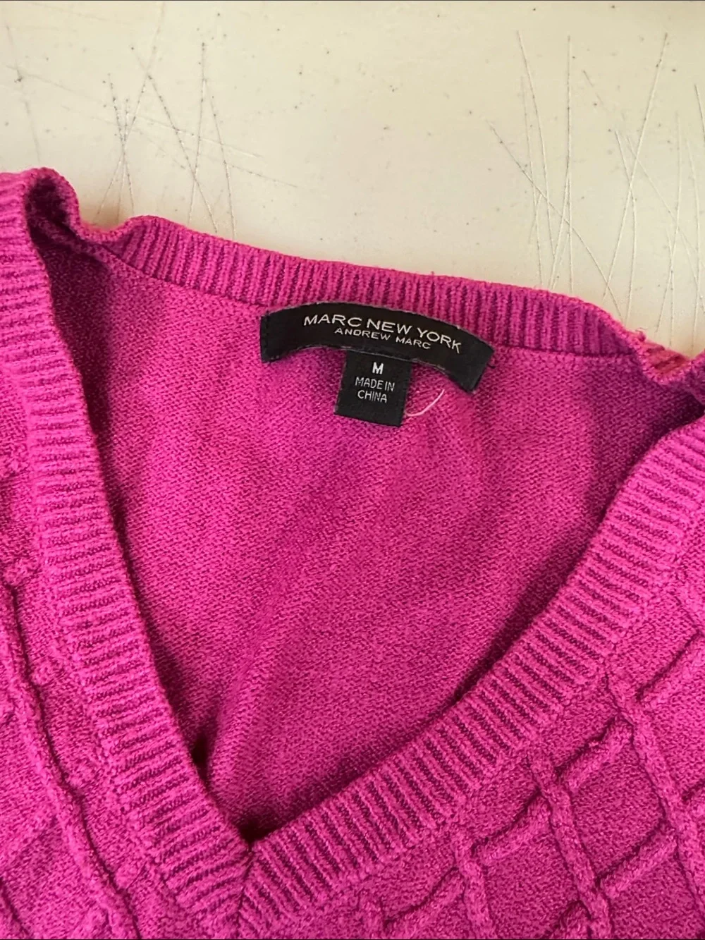 Andrew Marc New York Vibrant Fuchsia Cable Knit V-Neck Sweater Vest ADI